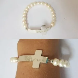 Sterling Silver Cross Pearl Bracelet