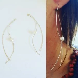 Sterling Silver  Earrings with a White Button Pearl.
