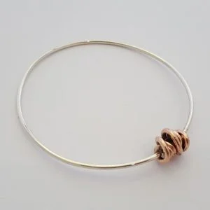 Sterling Silver Bangle With Copper Knot