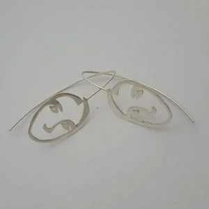Sterling Silver Abstract Split Face Earrings