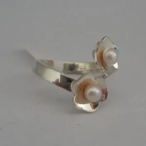 Sterling Silver Flower Ring With Pearls