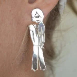 Sterling Silver Hanging Lady With Pony Tail Stud