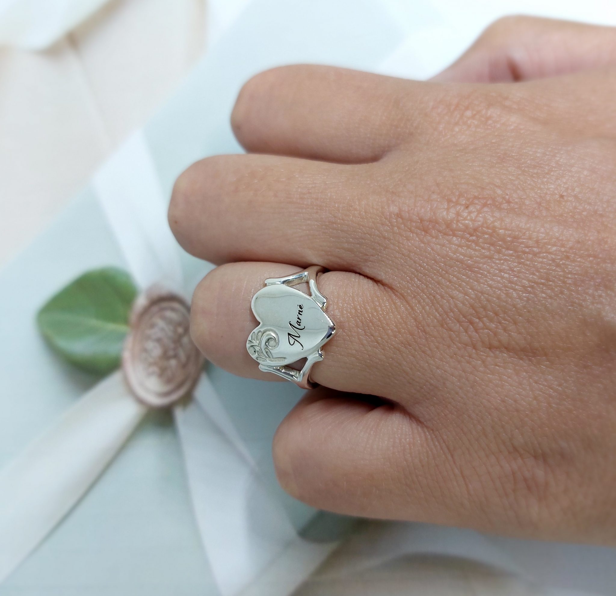 Sterling Silver Heart Signet Ring - Piet My Vrou