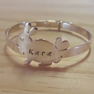 Sterling Silver Personalised Rabbit Baby Bangle